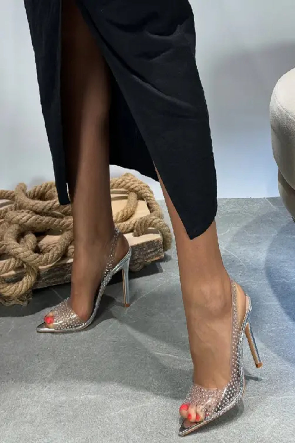 Silver Crystal Sling back Stiletto Heels Party Sandals - Pack B