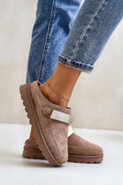 KHAKI FAUX SUEDE STRAPPY CLOGS SLIP ON MULES SLIPPERS