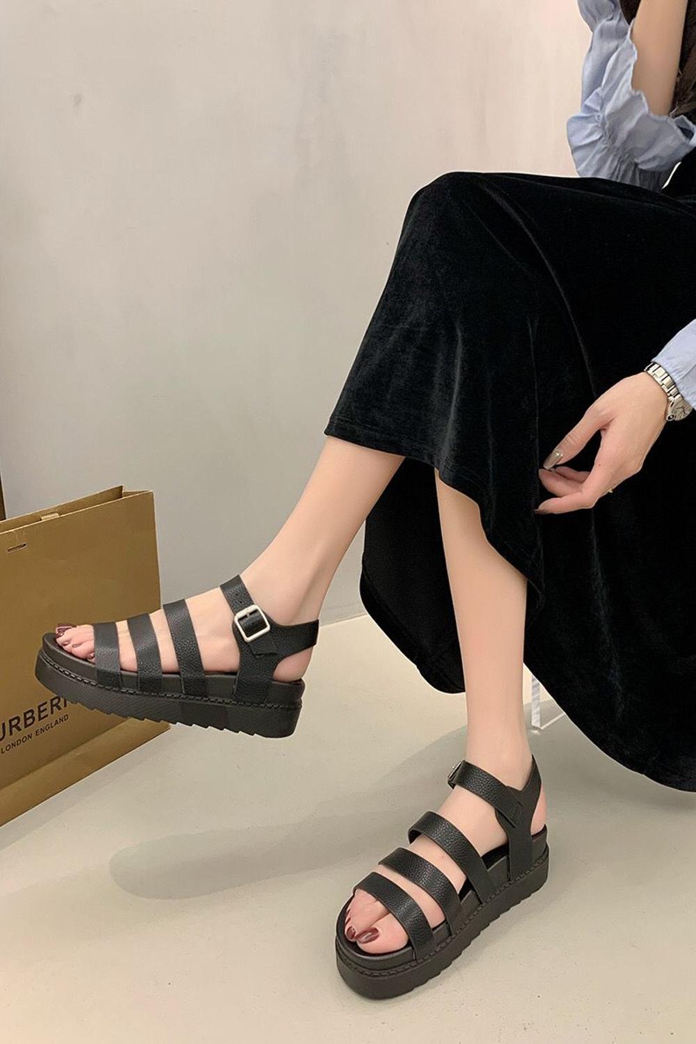 Ladies Black Multi-Strap Chunky Gladiator Sandals – Wholesale