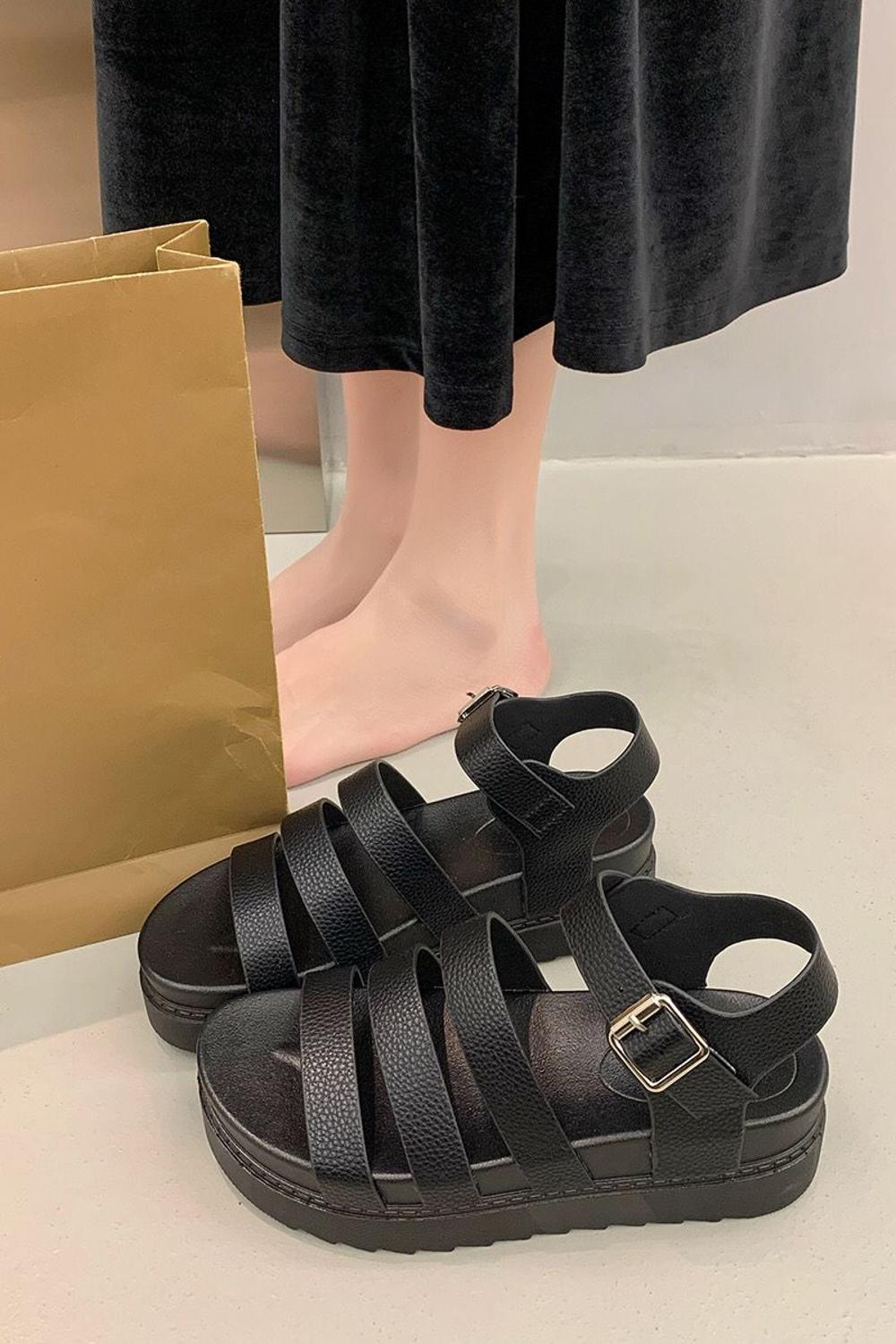 Ladies Black Multi-Strap Chunky Gladiator Sandals – Wholesale