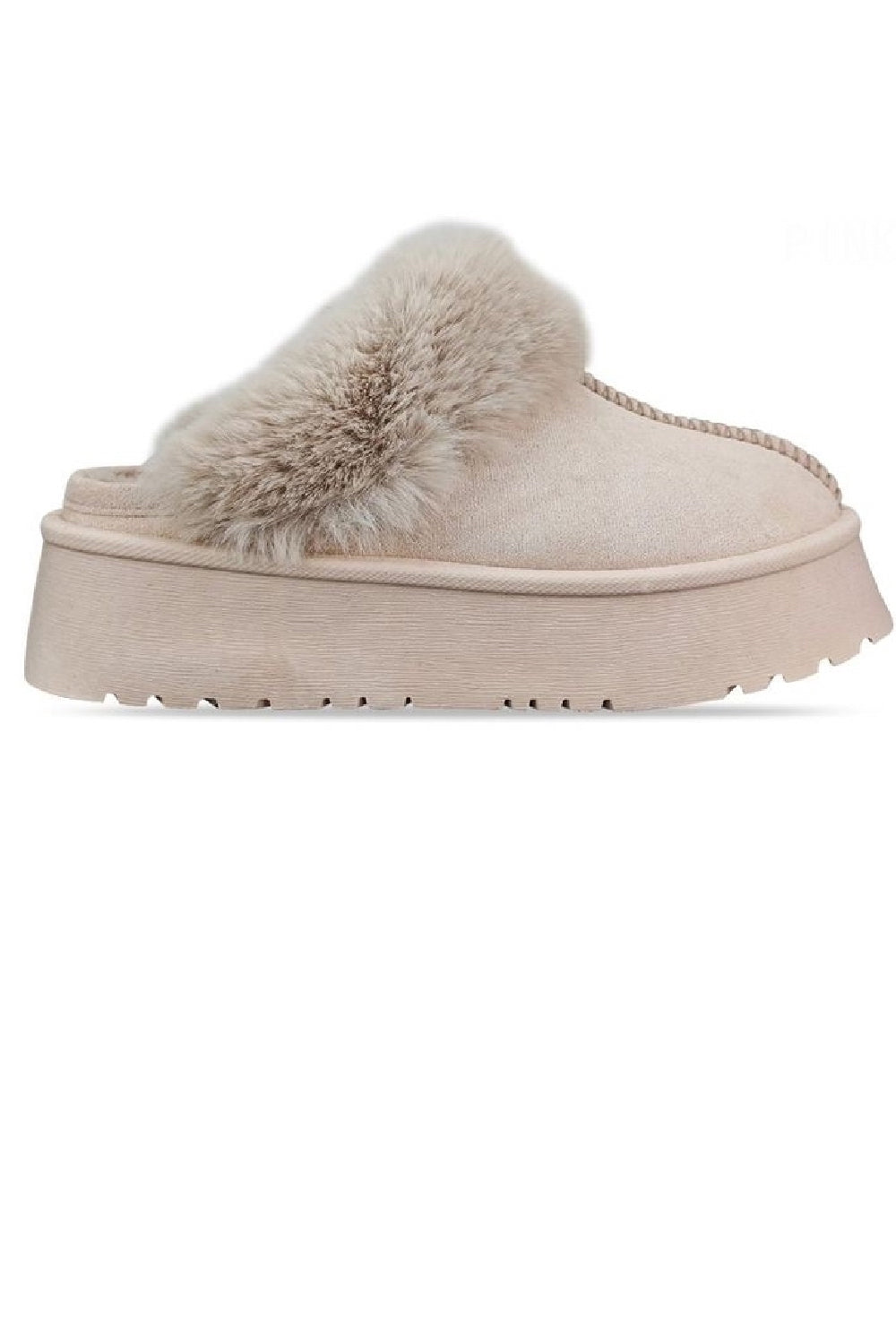PINK PLATFORM MULE SLIPPER FAUX FUR FLUFFY SHOES