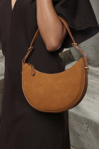 Wholesale Premium Cognac Suede Bag - Adjustable Half-Moon Shoulder & Crossbody