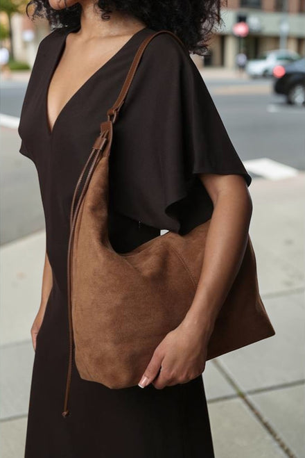 Wholesale Premium Slouchy Cognac Suede Shoulder Bag
