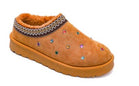 CAMEL FAUX SUEDE JEWEL & STUD EMBROIDERED CLASSIC COZY SLIPPERS BOOTS