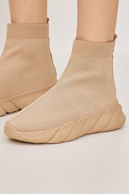 BEIGE SOCK TRAINERS SHOES