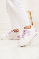 PURPLE WHITE LACE UP FLAT TRAINERS