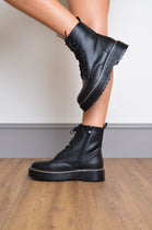 Black PU Contrast Stitch Chunky Ankle Boots