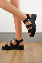 Black PU Double Buckle Strap Chunky Platform Sandals
