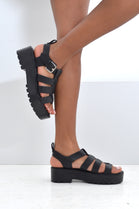 Black Block Heel Espadrille Strappy Sandals