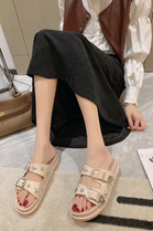 BEIGE DOUBLE BUCKLE STRAPPY CHUNKY SANDALS