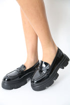 Black Patent Chunky Flatform Round Toe Loafers