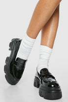 Black Patent Chunky Flatform Round Toe Loafers