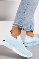BLUE SLIP ON GOLD CLIP HEEL DETAIL TRAINERS SHOES