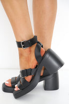 Black Block Heel Strap Chunky Platform Sandals
