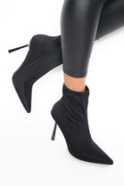 Black PU Zip Up High Heel Ankle Boots With Pointed Toe