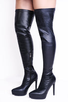 Black PU Pointed Toe Calf High Heel Boots With Side Zip