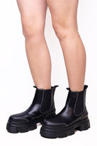 Black PU Chunky Sole Ankle Boots With Stitch Detail