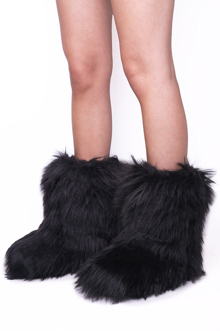 Black Fluffy Faux Fur Boots