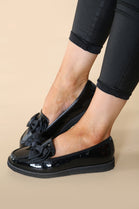 Black Patent Chunky Bow Loafers
