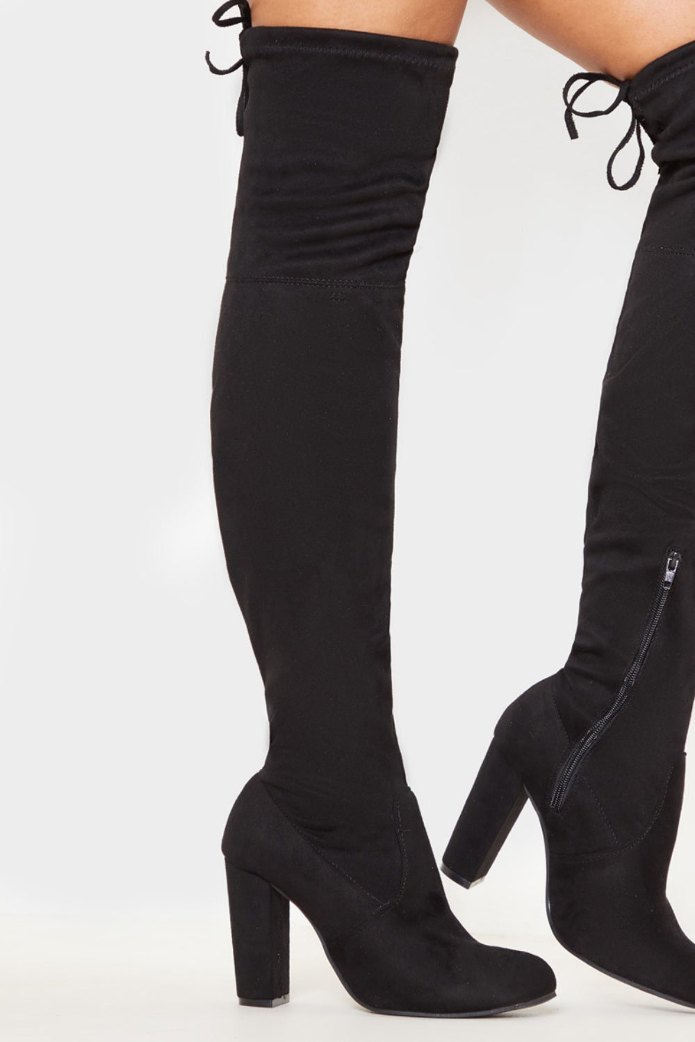 Buy Linzi Black Scout Faux Suede Square Toe Heeled Boots With Side Zip from  the Next UK online shop