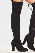 Black Suede Over The Knee High Chunky Heeled Boots