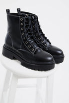 Black PU Chunky Contrast Stitch Ankle Boots