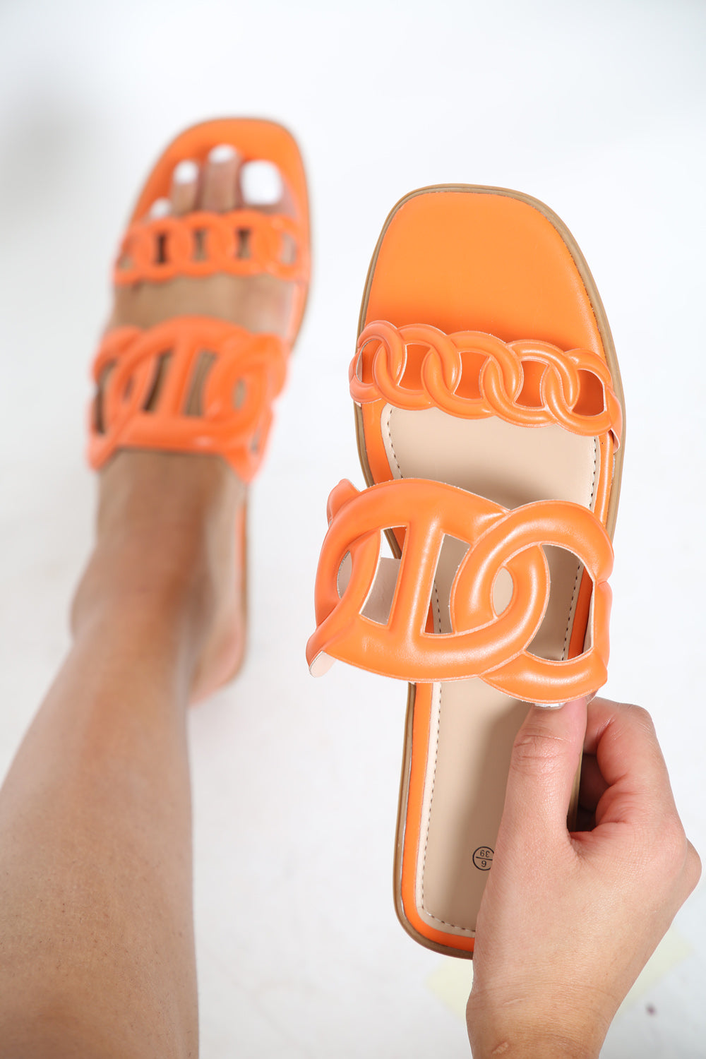 Orange PU Flatform Cut Out Slide Sandals