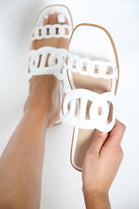 White PU Flatform Cut Out Slide Sandals