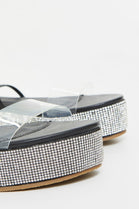 Black PU Diamante Flatform Perspex Sandals