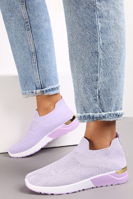 PURPLE SLIP ON GOLD CLIP HEEL DETAIL TRAINERS SHOES