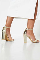 Gold Metallic Barely There Strappy Block Heels
