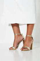Gold Metallic Barely There Strappy Block Heels