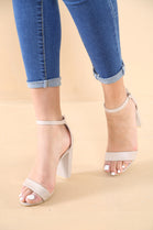 Nude Barely There Strappy Block Heels