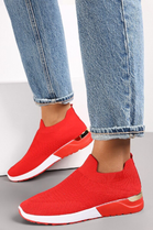 RED SLIP ON GOLD CLIP HEEL DETAIL TRAINERS SHOES