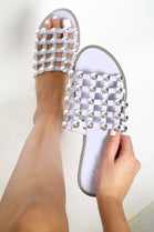 Lilac Studded Caged Slider Sandals