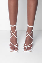 White Strappy Tie Leg High Heels