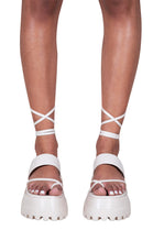 Cream Strappy Sandal with Chunky Sole & Lace Up Detail
