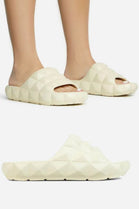 BONE WHITE 3D PYRAMID DETAIL SLIP ON FLAT POOL SLIDER SANDAL