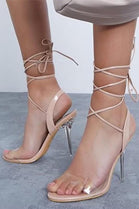 Nude Patent Perspex Heel with Front Strap and Lace Up