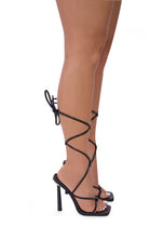 Black Strappy Tie Leg High Heels