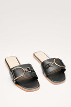 Black PU Buckle Strap Slider Sandals