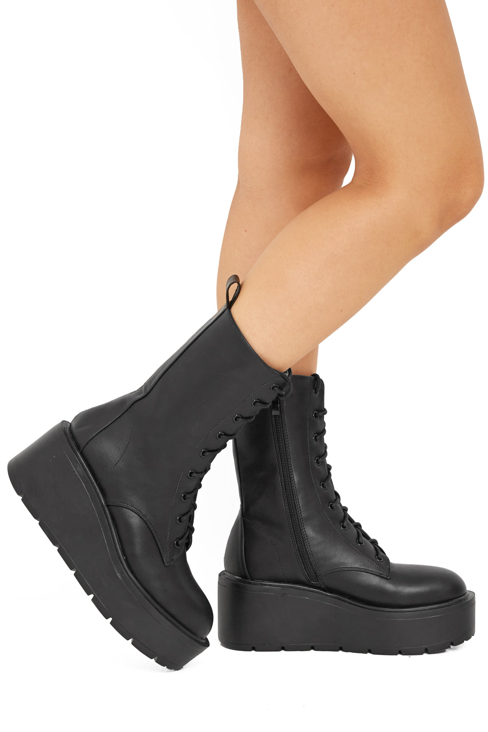 BLACK PU CHUNKY THICK SOLE ANKLE BOOT