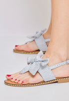 SILVER BOW DETAIL FLAT SANDALS
