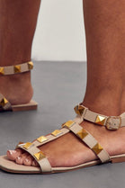Nude PU Flatform Square Toe Studded Strappy Sandal