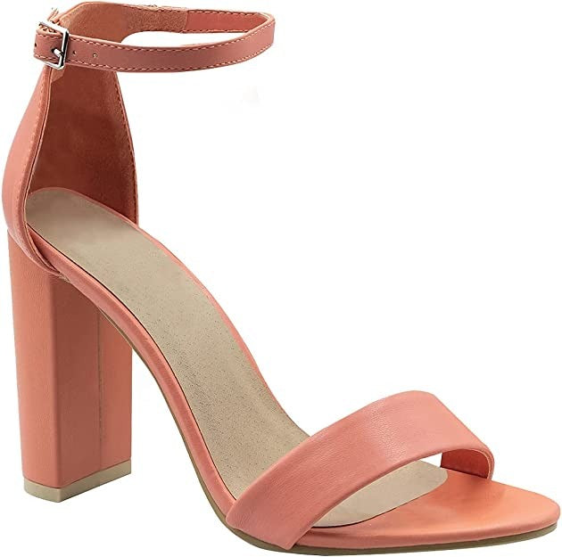 Coral Barely There Strappy Block Heels