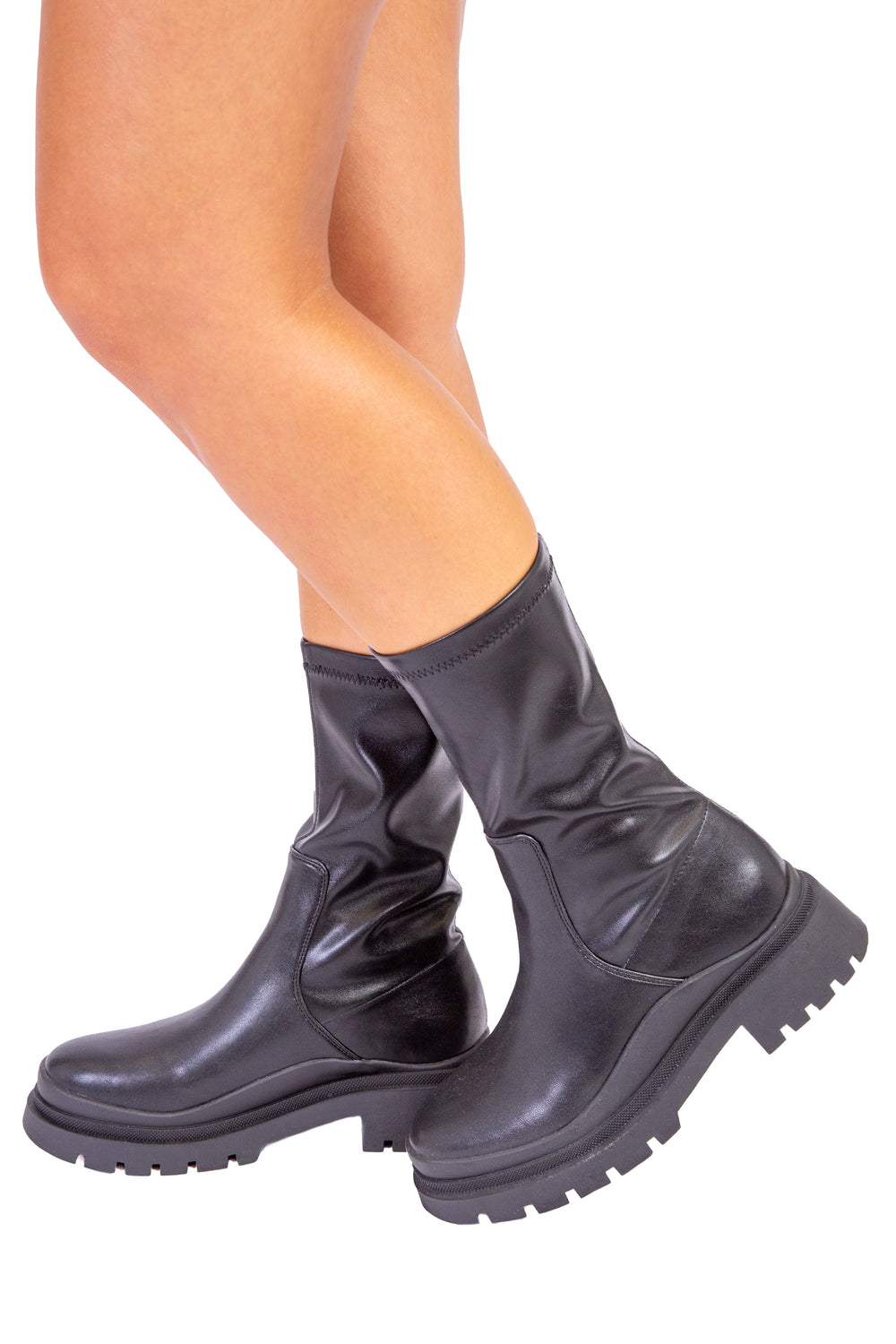 Black PU Chunky Sole Ankle Boot