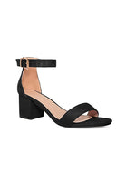 BLACK SUEDE STRAPPY MID HIGH BLOCK HEEL SANDALS WITH ANKLE STRAP